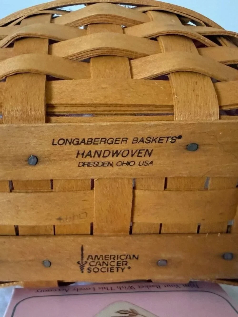 1999 Longaberger Horizon of Hope Woven Basket & Prot. - H 6.75” x W 5” x L 6.5”